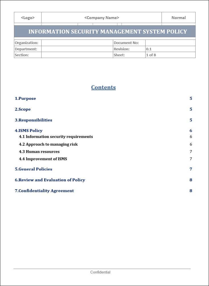 Information Security Management Template, Information Security Management Systems