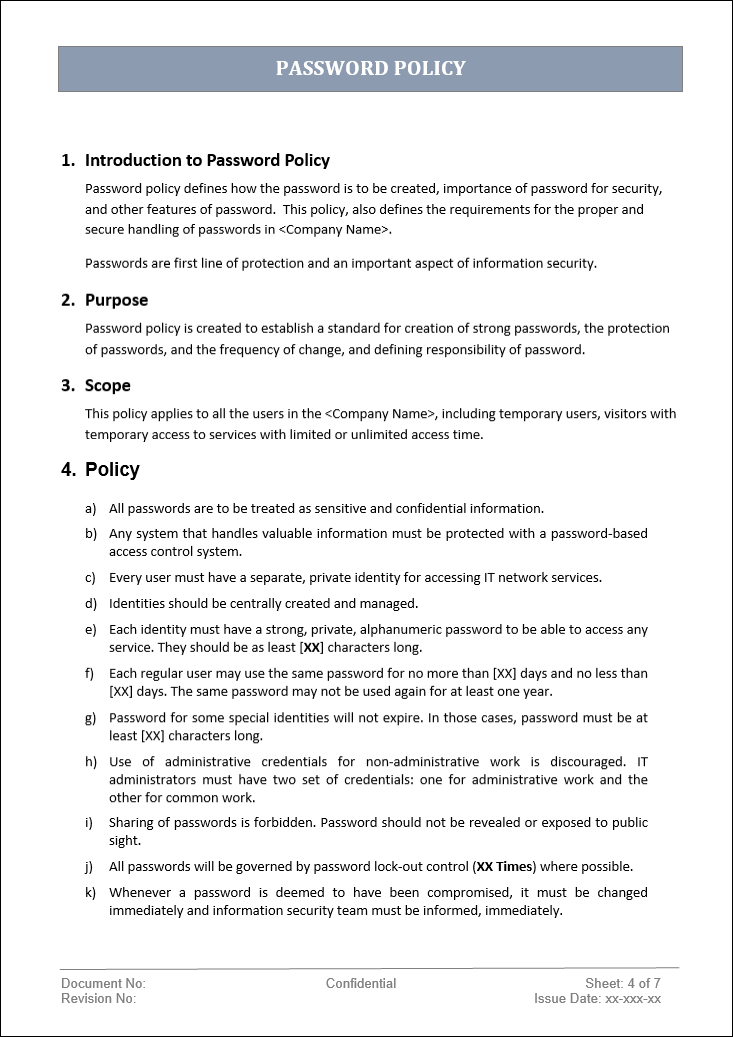 Password Enforcement Example Password policy – ITSM Docs - ITSM Documents & Templates