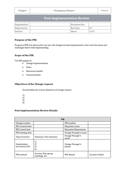 Post Implementation Review