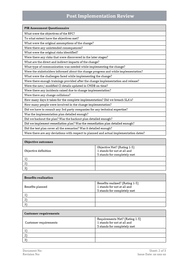 Post Implementation Review Template – ITSM Docs - ITSM Documents ...