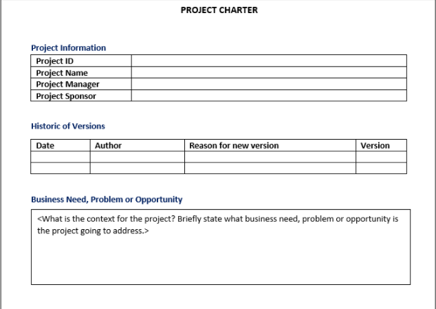 project charter, project charter template, project charter word template