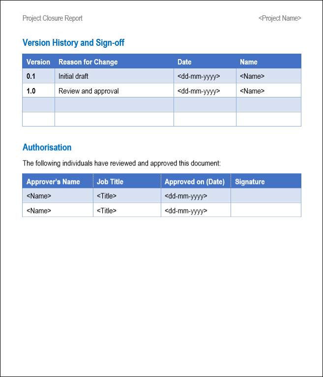 project closure report word template, Project closure