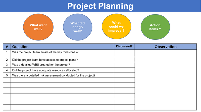 lessons learnt, Project planning, lessons learnt template