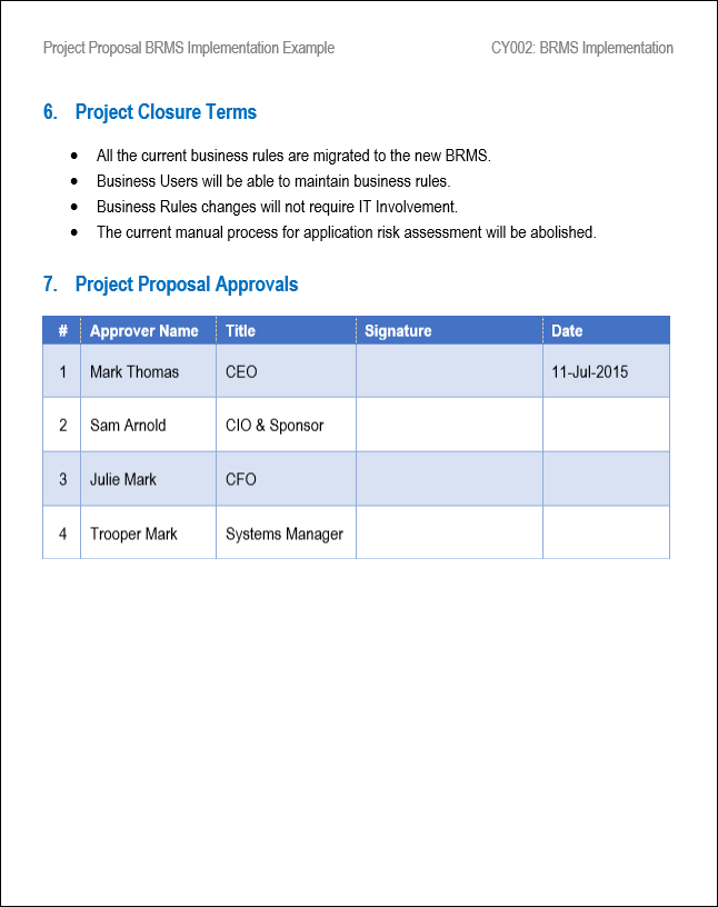 Project Proposal BRMS Implementation Template, Project proposal