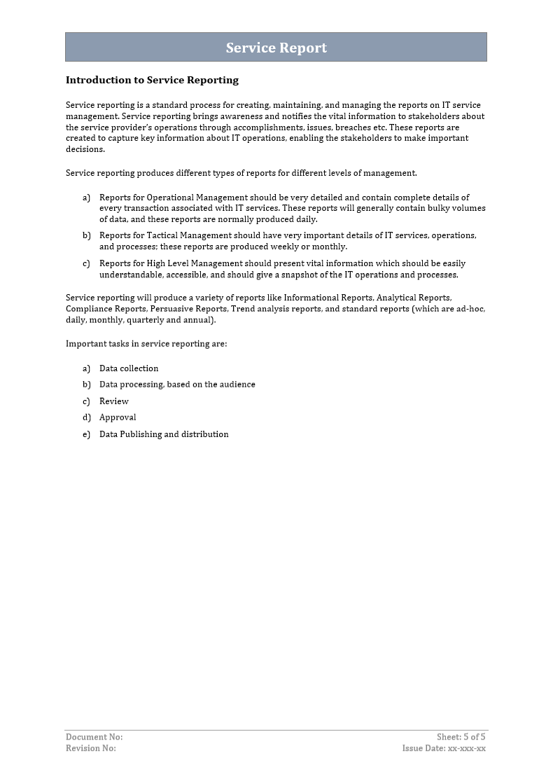 Service Report Template ITSM Docs ITSM Documents Templates Service Report Template ITSM Docs ITSM Documents Templates