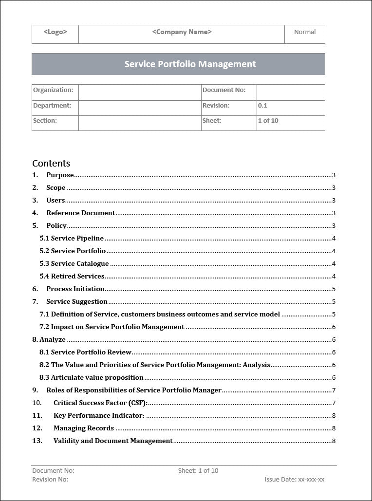 Service Portfolio Management Example Service Portfolio Management – ITSM Docs - ITSM Documents & Templates