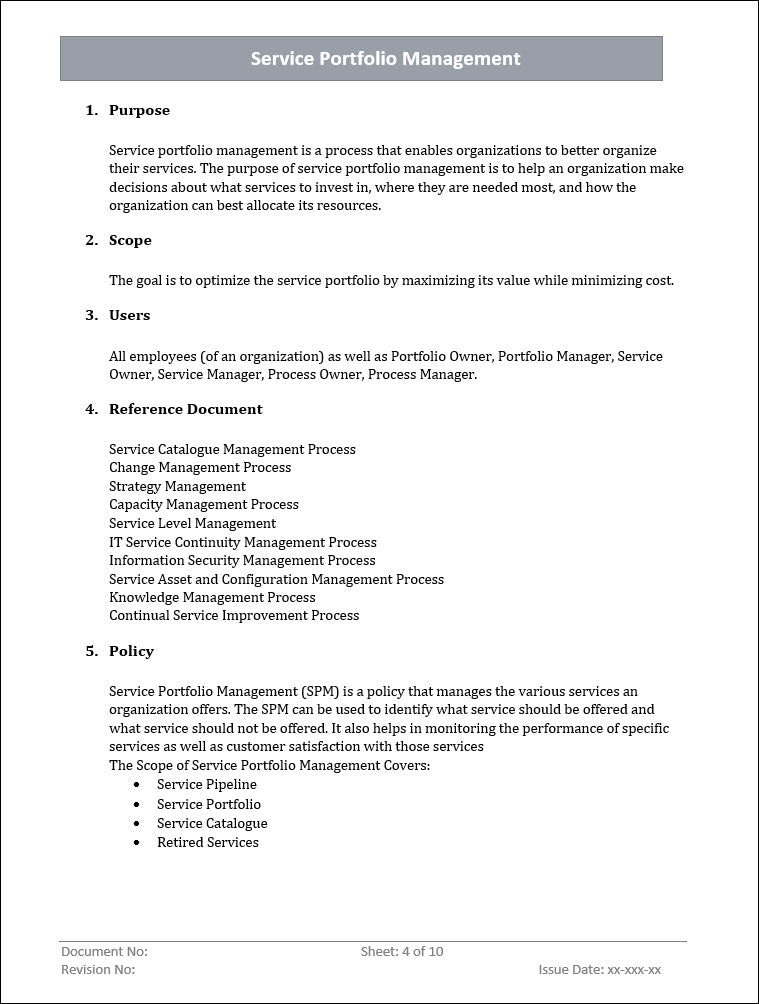 Service Portfolio Management Example Service Portfolio Management – ITSM Docs - ITSM Documents & Templates