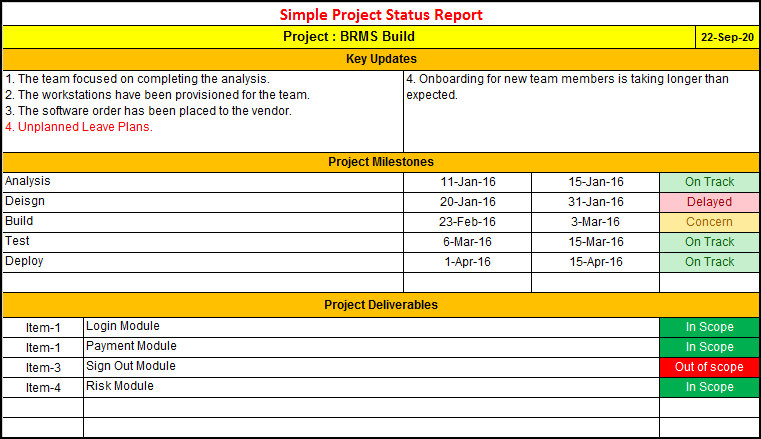 Simple Project Status Report – ITSM Docs - ITSM Documents & Templates