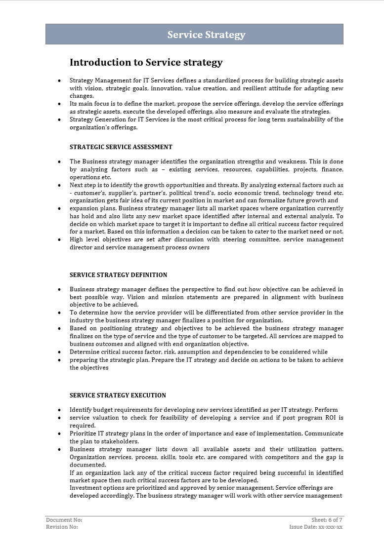 Strategy Support Document Service Strategy Template – ITSM Docs - ITSM Documents & Templates