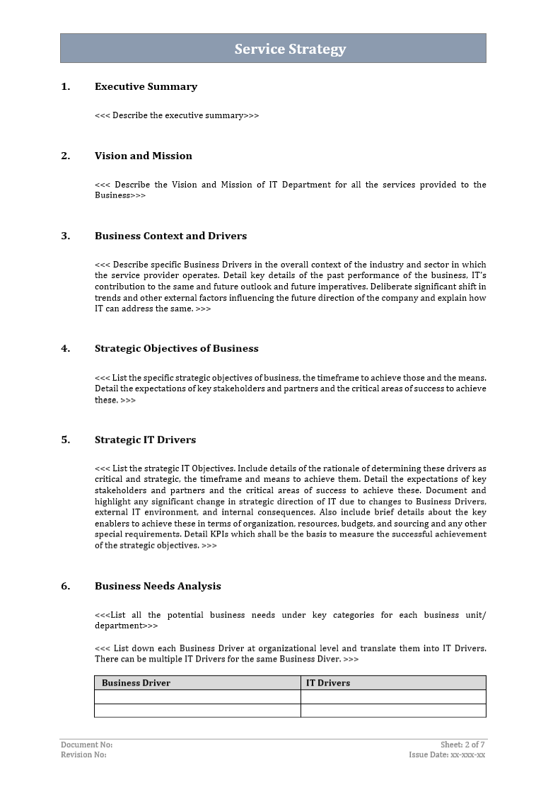 Strategy Support Document Service Strategy Template – ITSM Docs - ITSM Documents & Templates