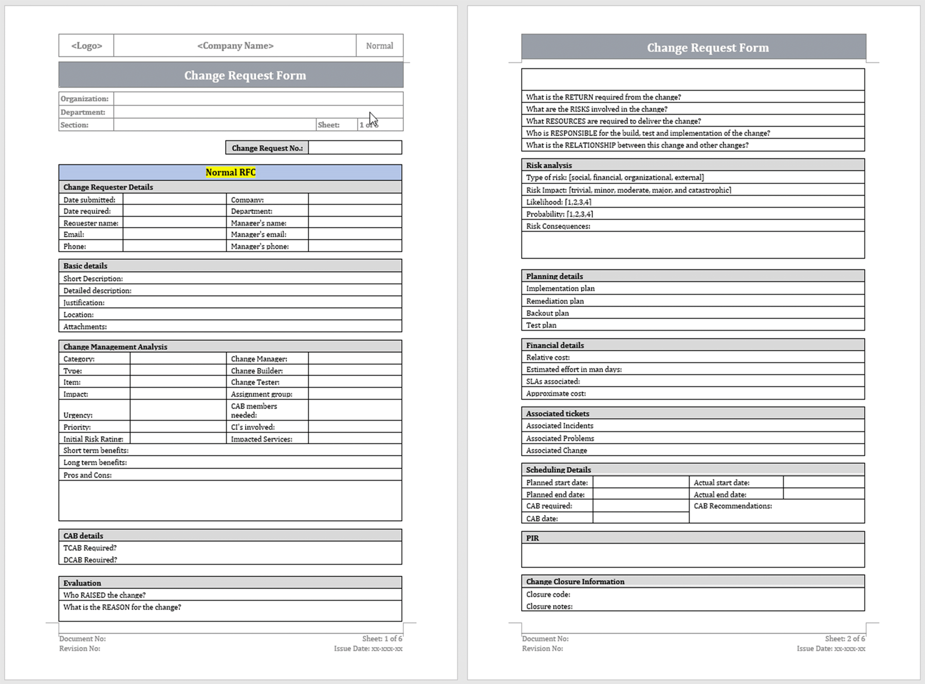 Change request form ITSM Docs ITSM Documents & Templates