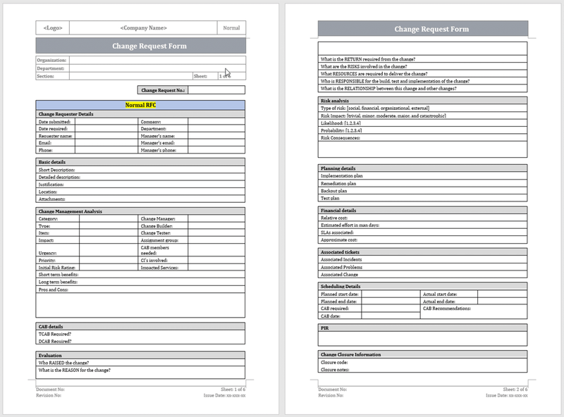 Change request form – ITSM Docs - ITSM Documents & Templates